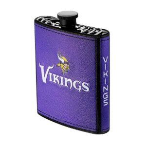 🏈 NEW! MINNESOTA VIKINGS FLASK WITH FUNNEL INCLUDED-PLASTIC -PU LEATHER WRAPPED